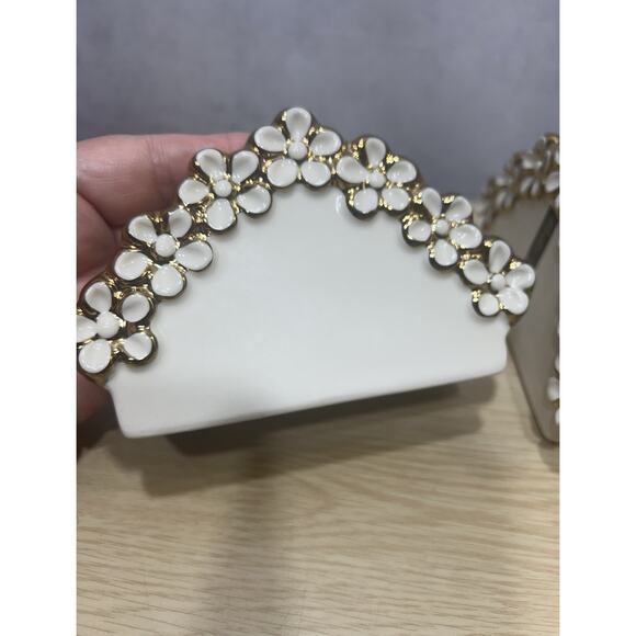 Vintage Verdici Gold & White Daisy Napkins Holder 1968 Lot of 2 Mint Condition - Picture 5 of 9